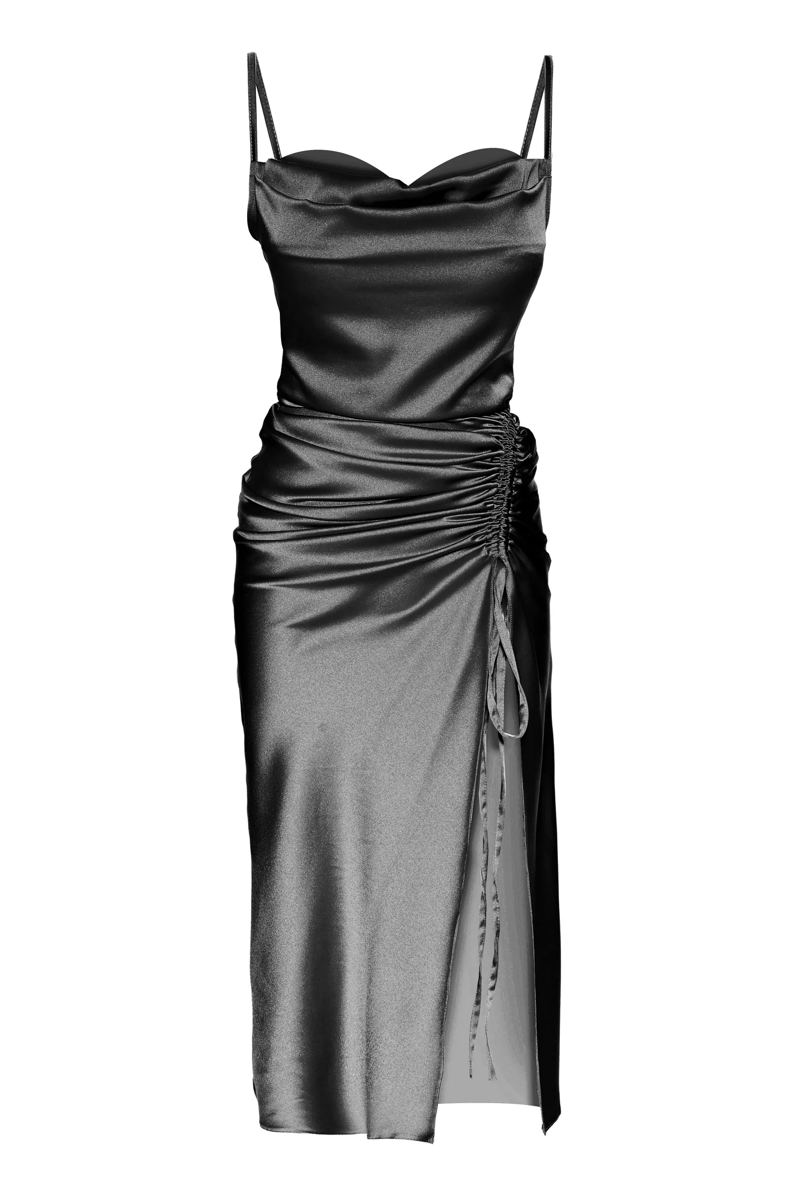 Black satin sleeveless maxi dress