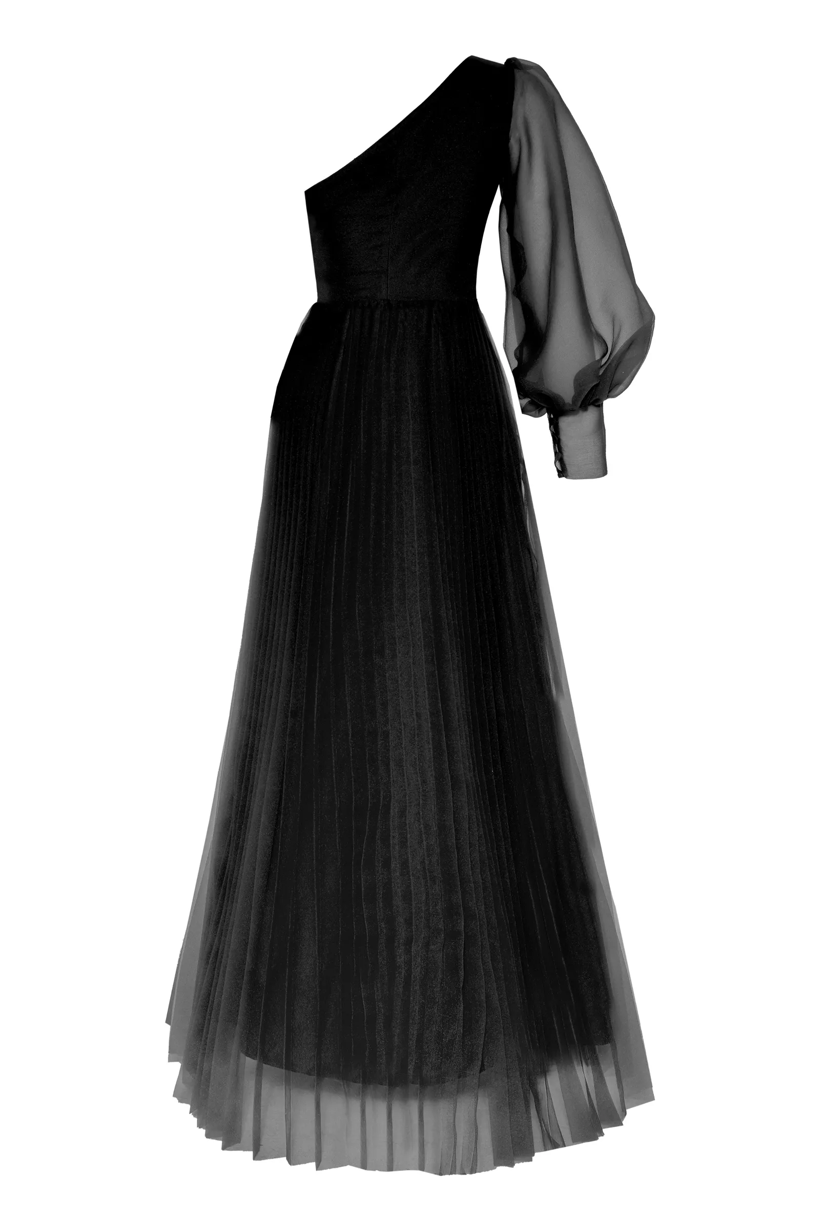Black tulle one arm long dress