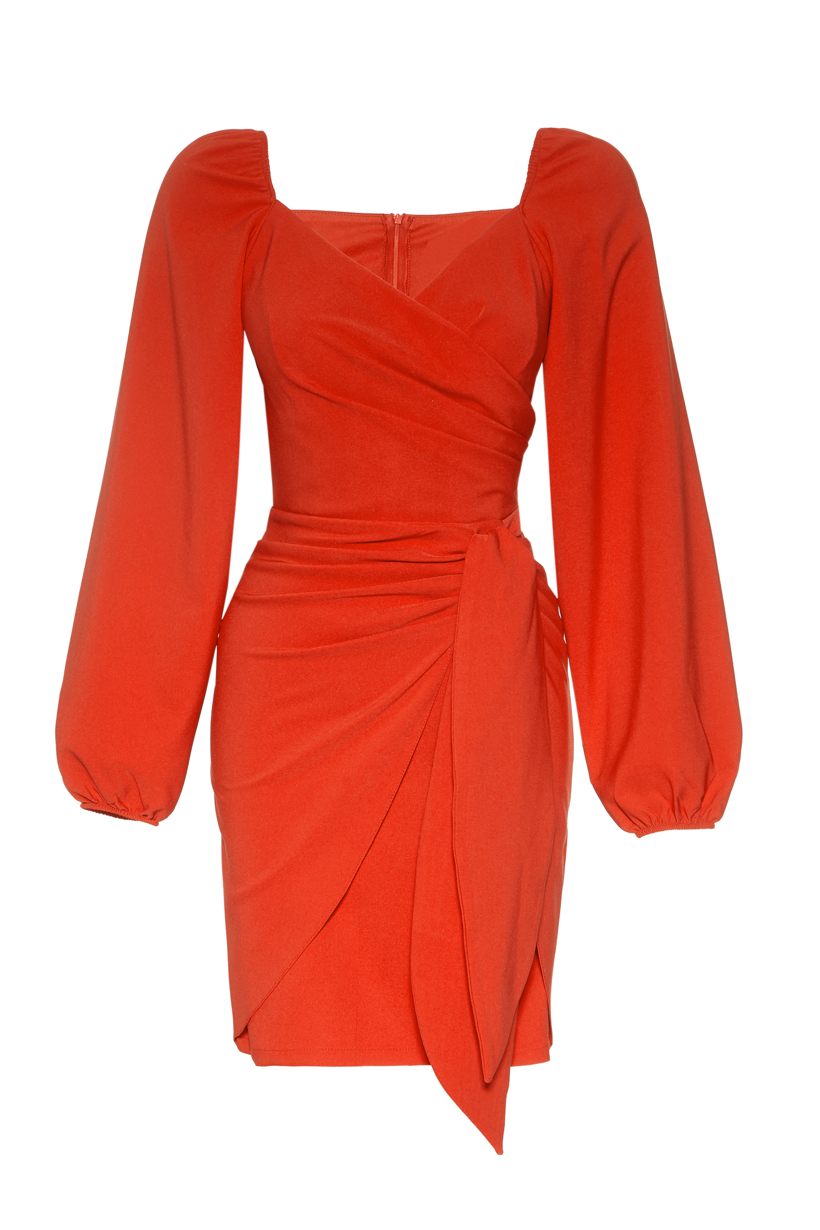 Orange crepe long sleeve mini dress