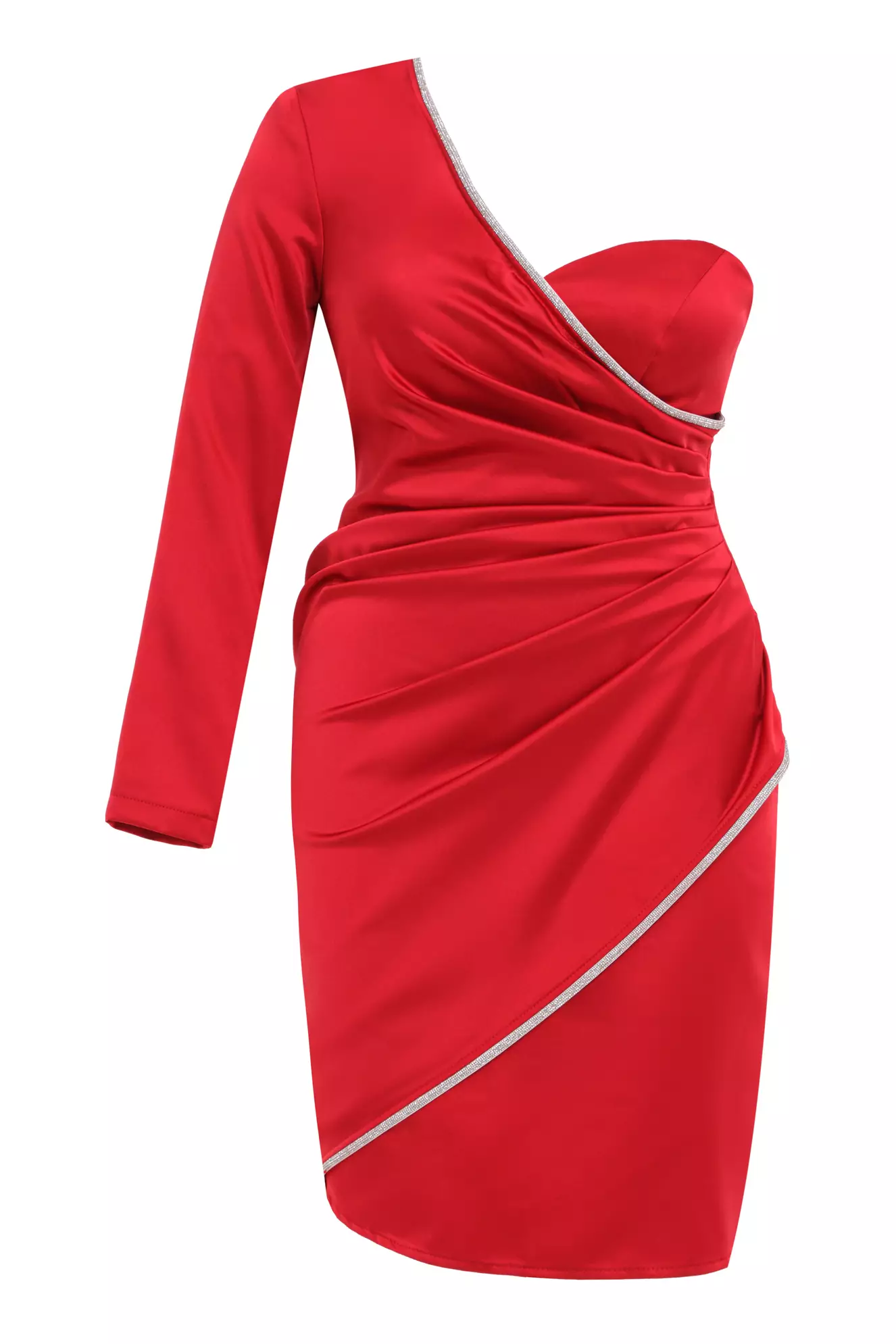 Red Plus Size Satin One Arm Mini Dress-961762-013 | Mini Dresses | KeiKei