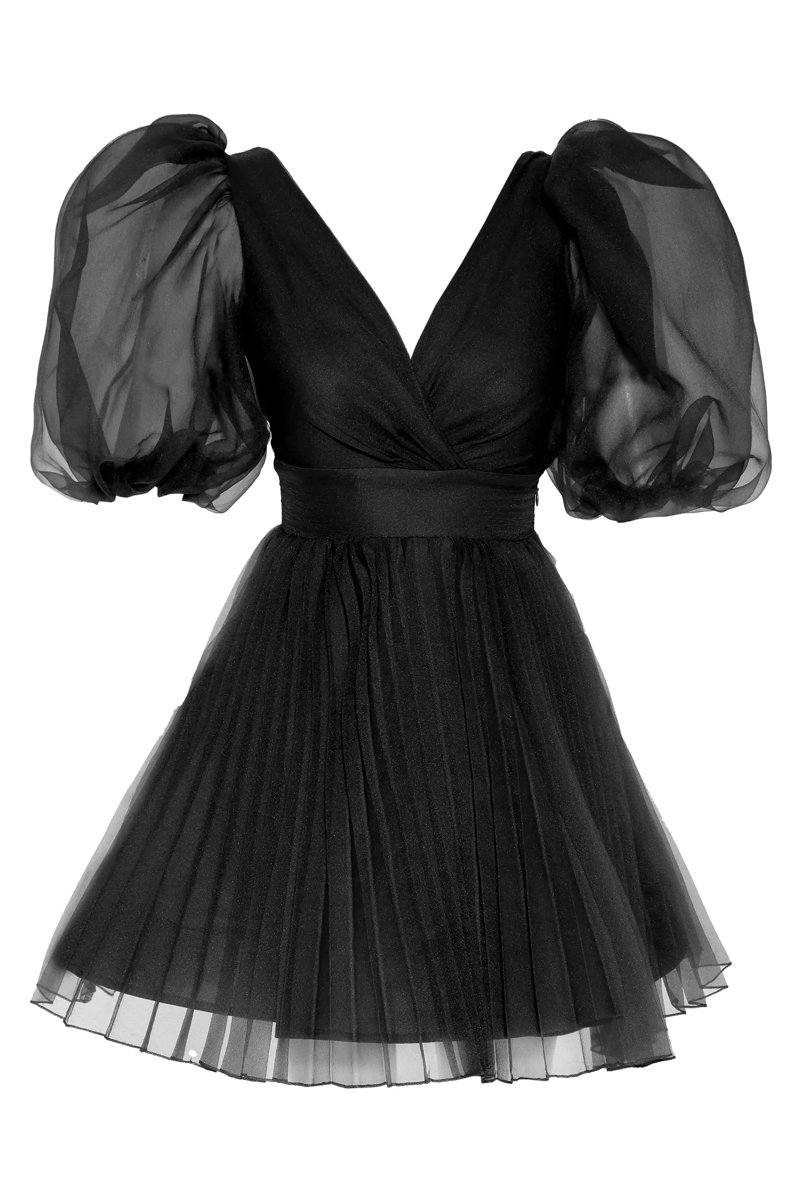 Black tulle short sleeve mini dress