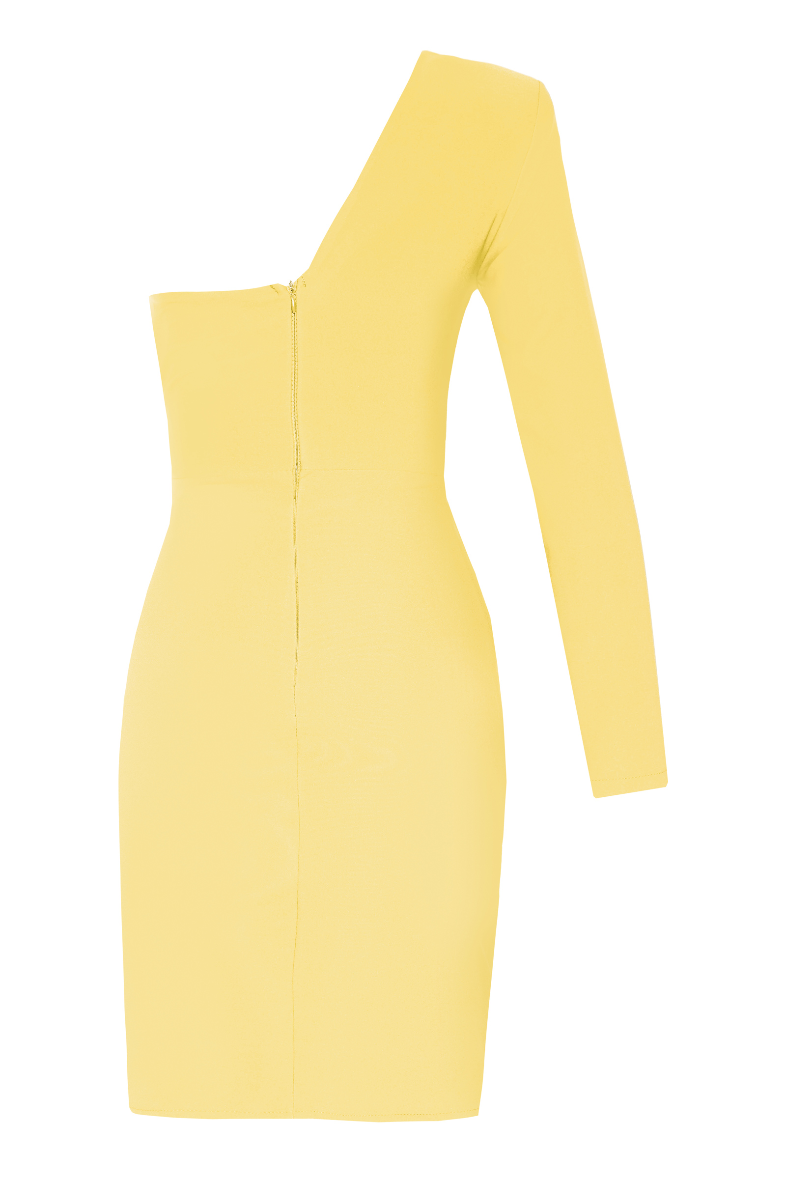 Yellow Crepe One Arm Mini Dress