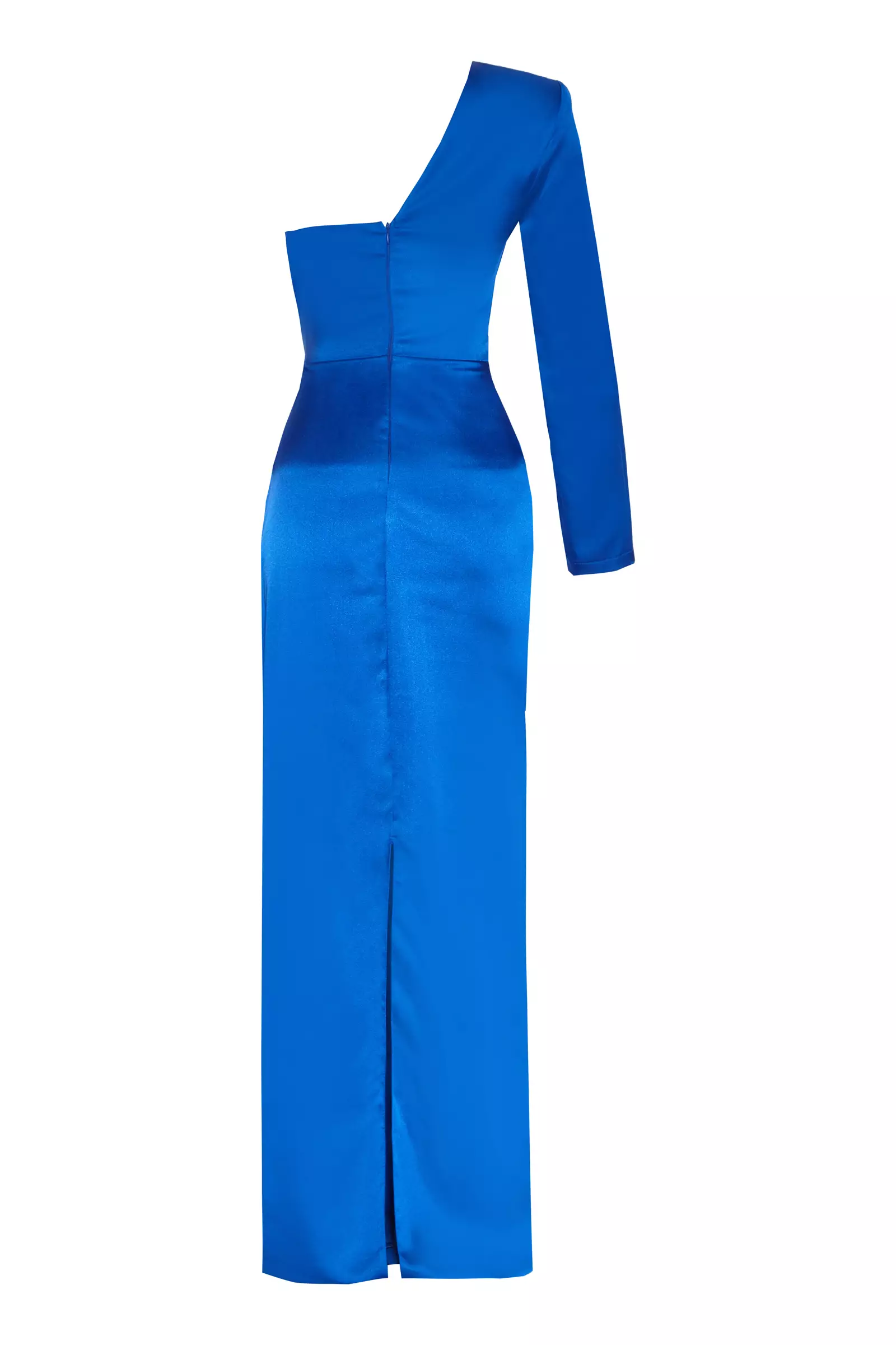Blue plus size satin one arm long dress