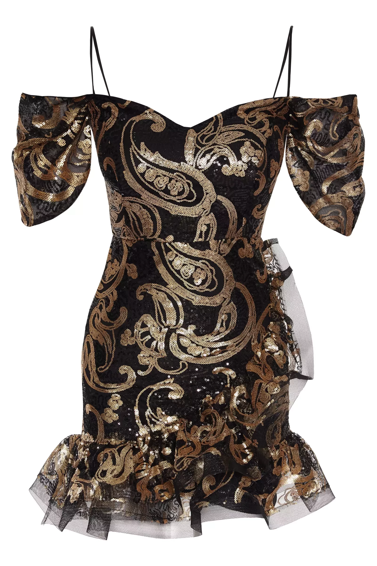 Siyah altın sequin sleeveless mini dress