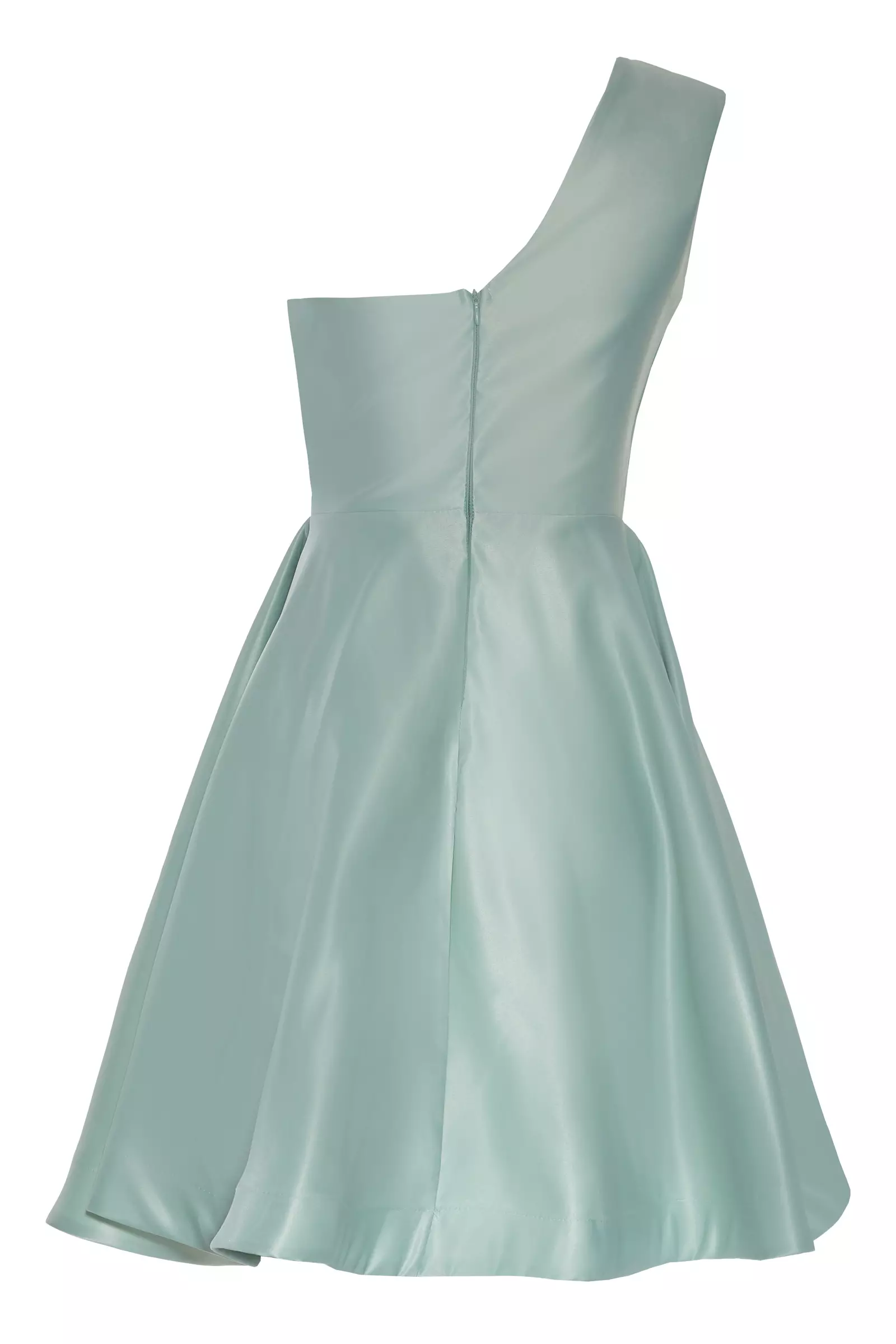 Mint Green Plus Size Satin One Arm Mini Dress