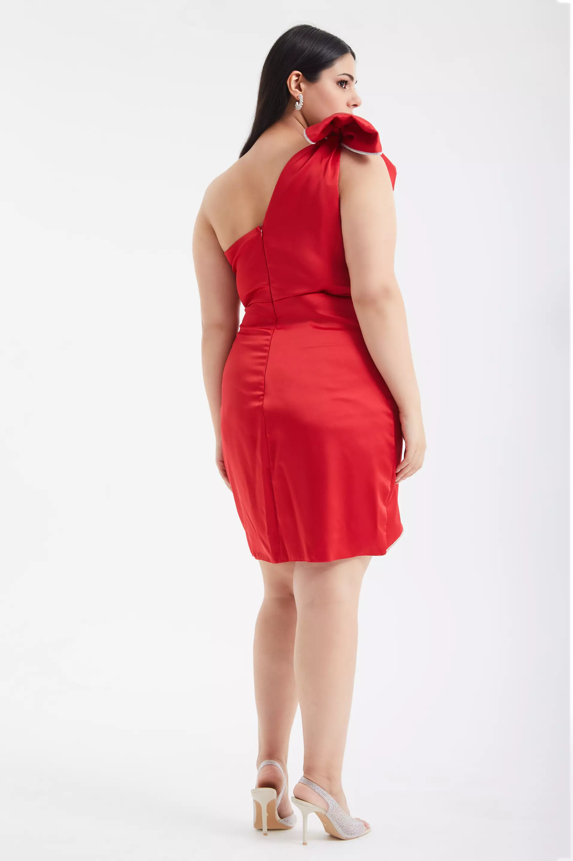Red plus size satin sleeveless mini dress