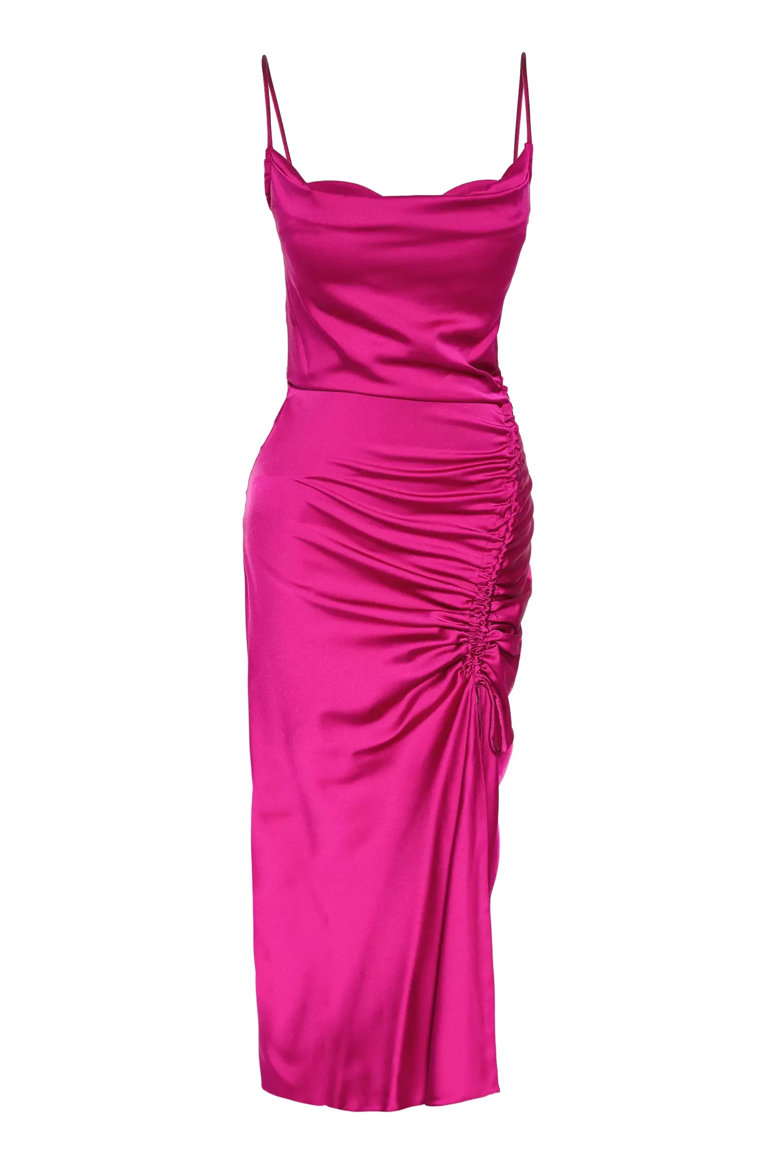Fuchsia Satin Sleeveless Maxi Dress-965160-025 | Fuchsia Dresses | KeiKei