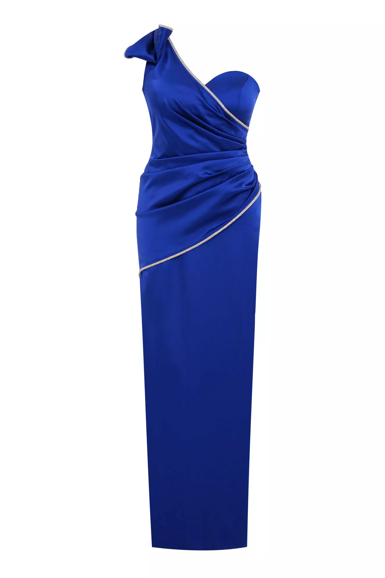 Blue plus size satin one arm maxi dress