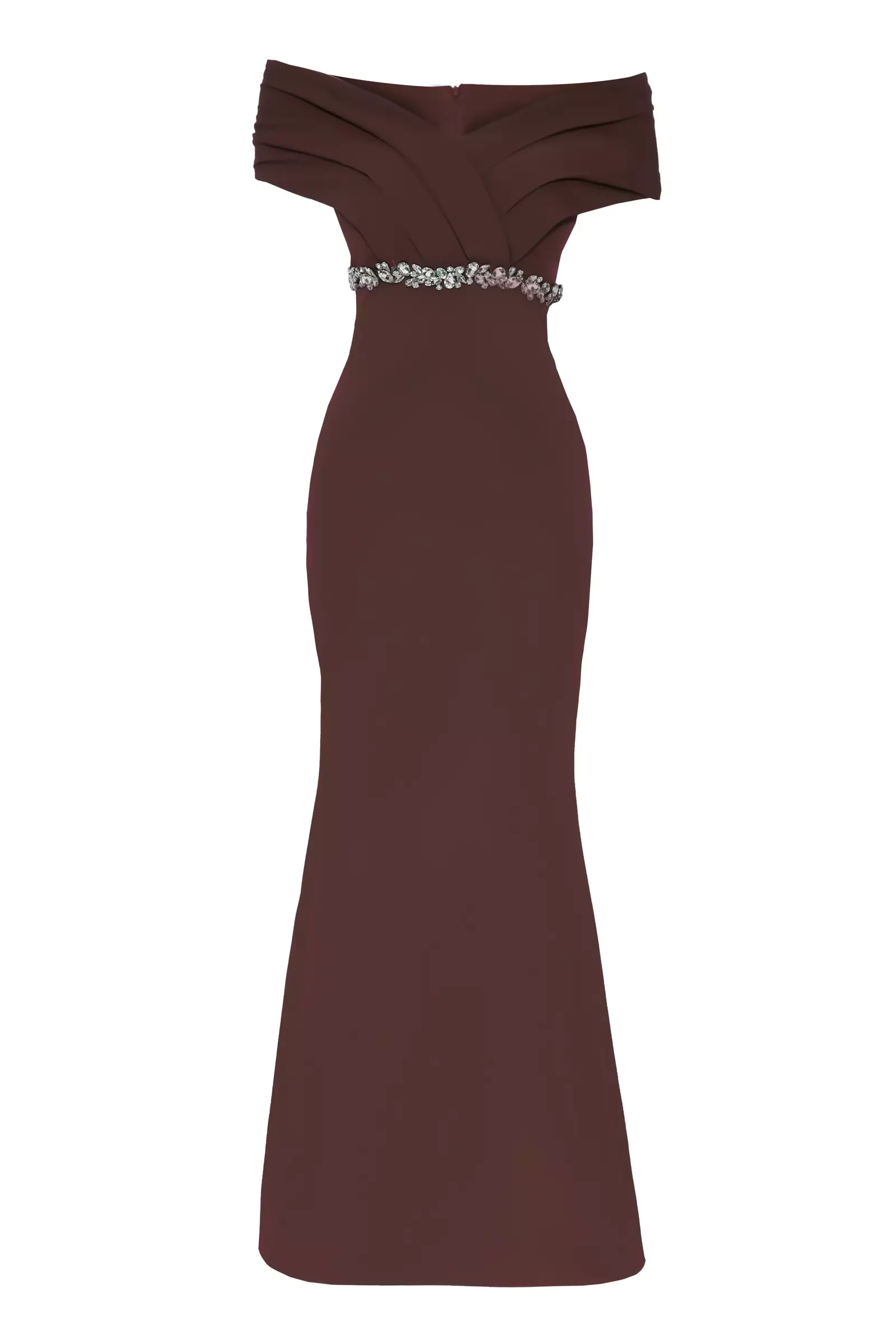 Brown crepe sleeveless long dress
