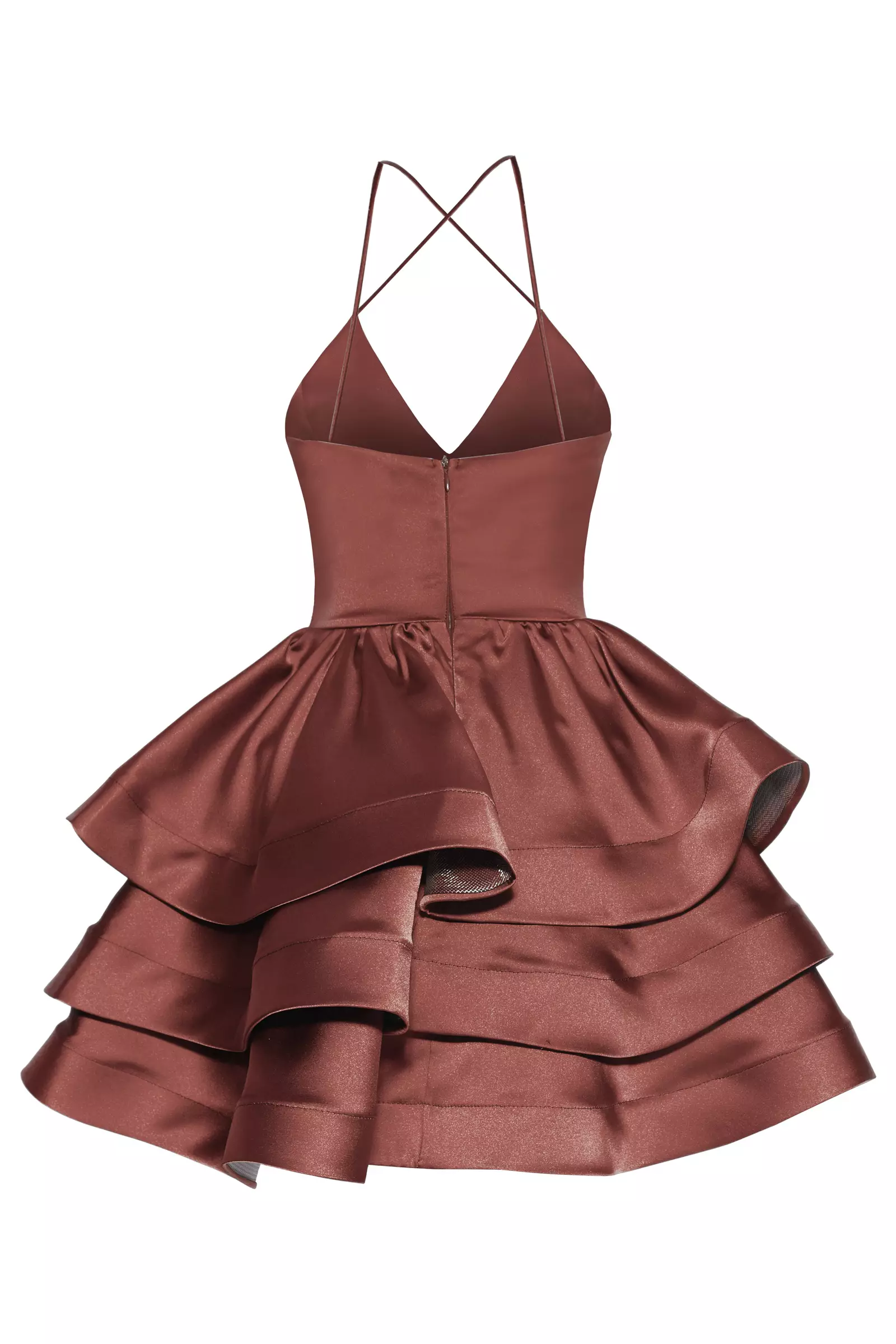 Brown Satin Sleeveless Mini Dress