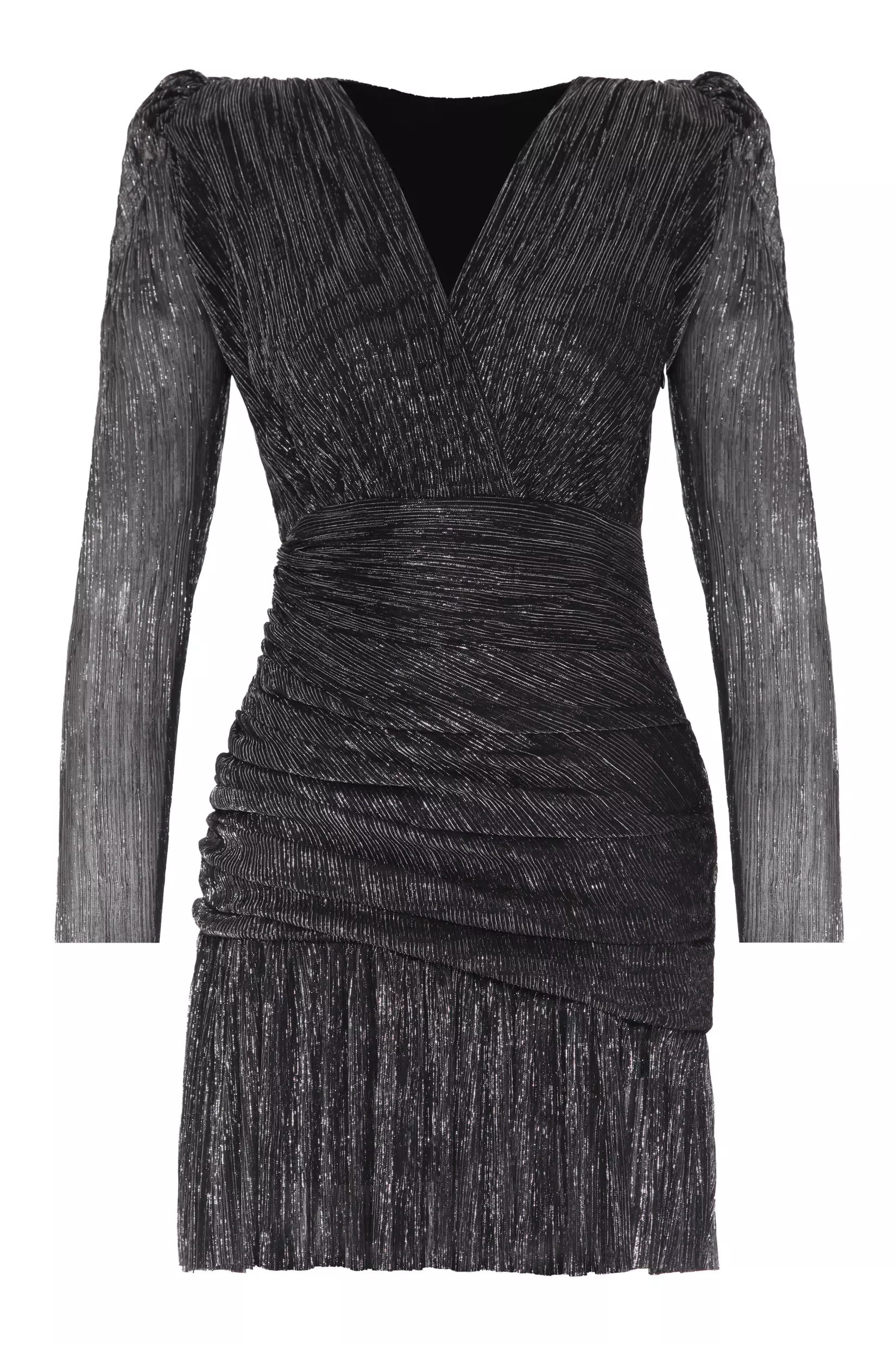 Siyah gümüş sparky long sleeve mini dress