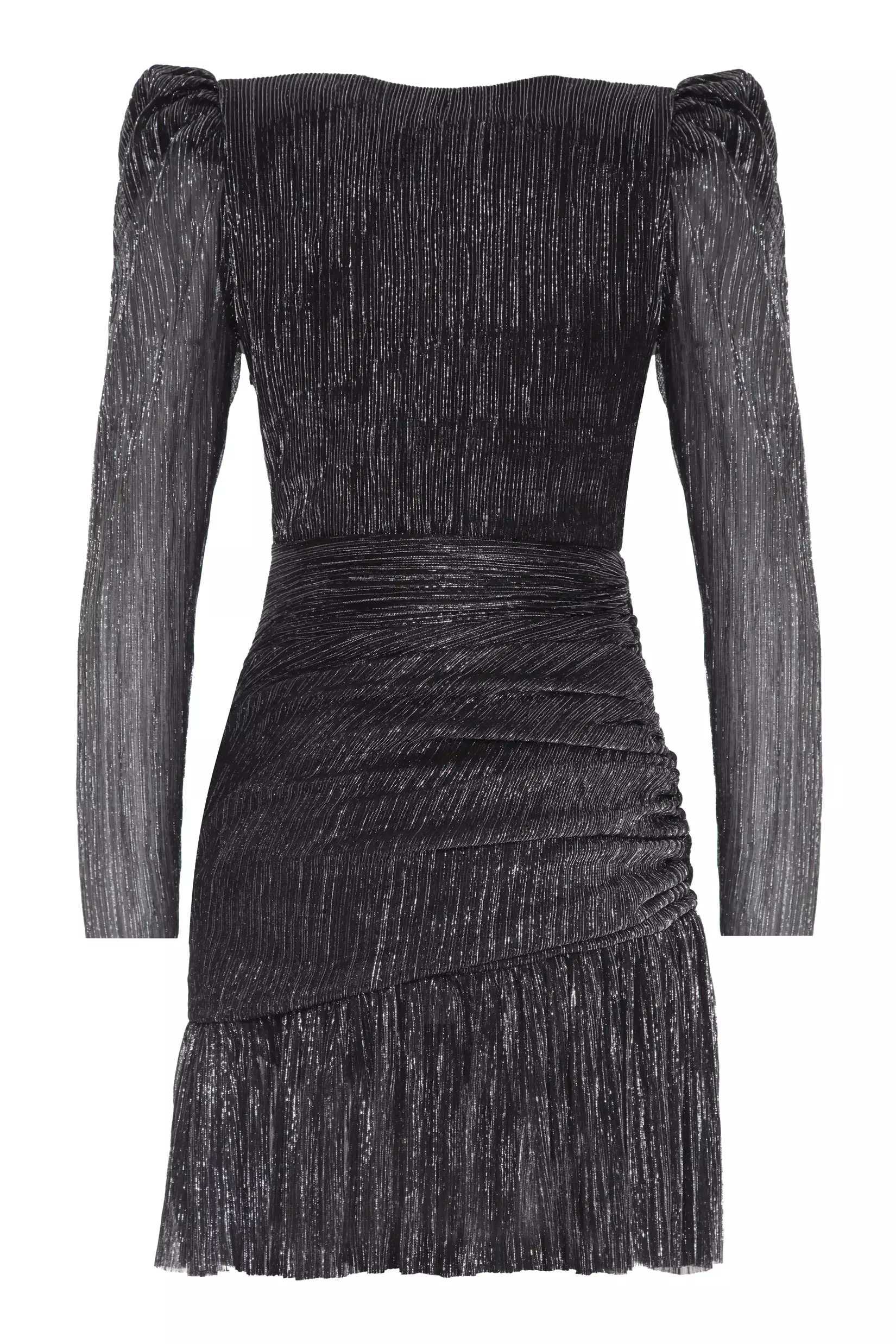 Siyah gümüş sparky long sleeve mini dress