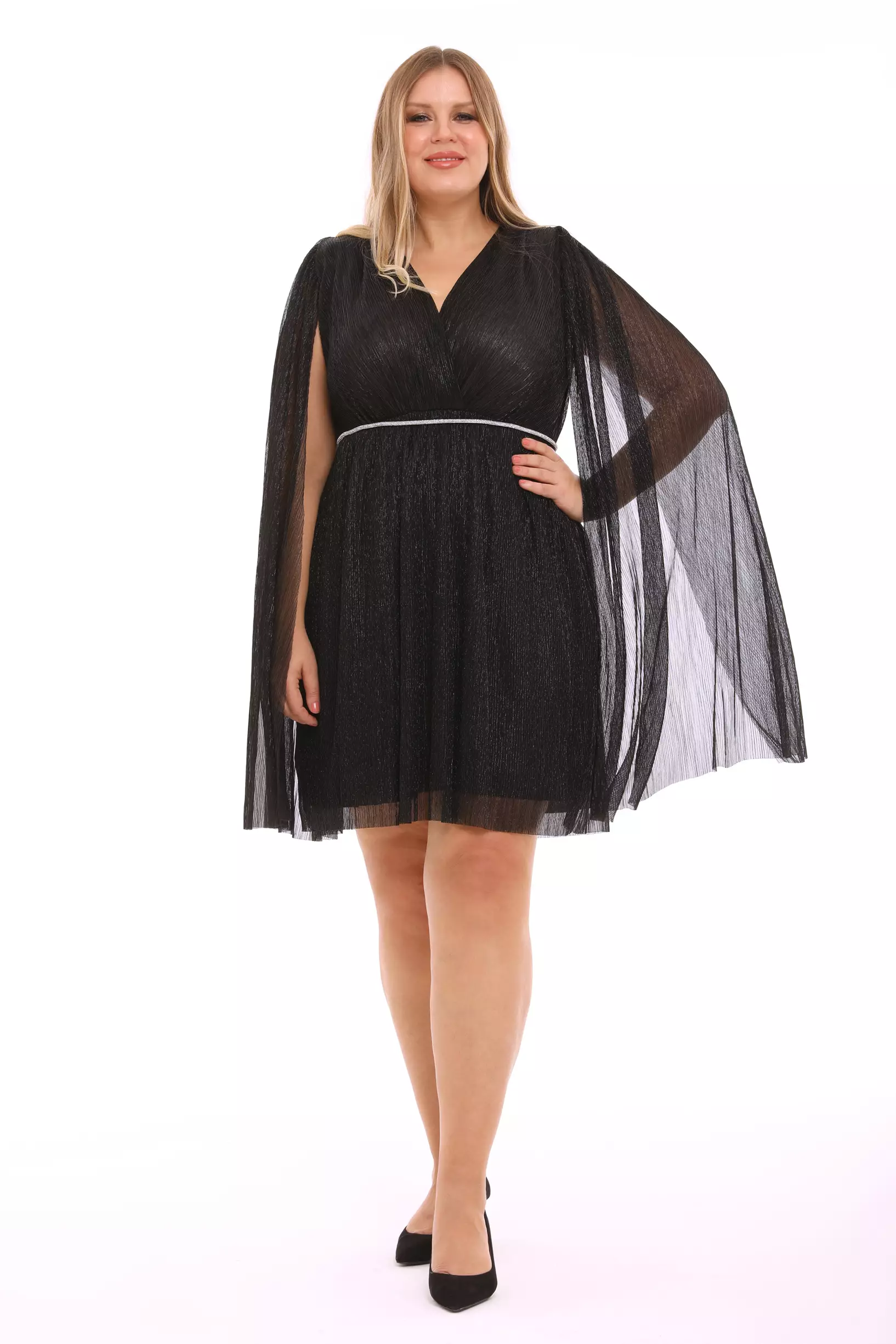Black plus size moonlight long sleeve mini dress