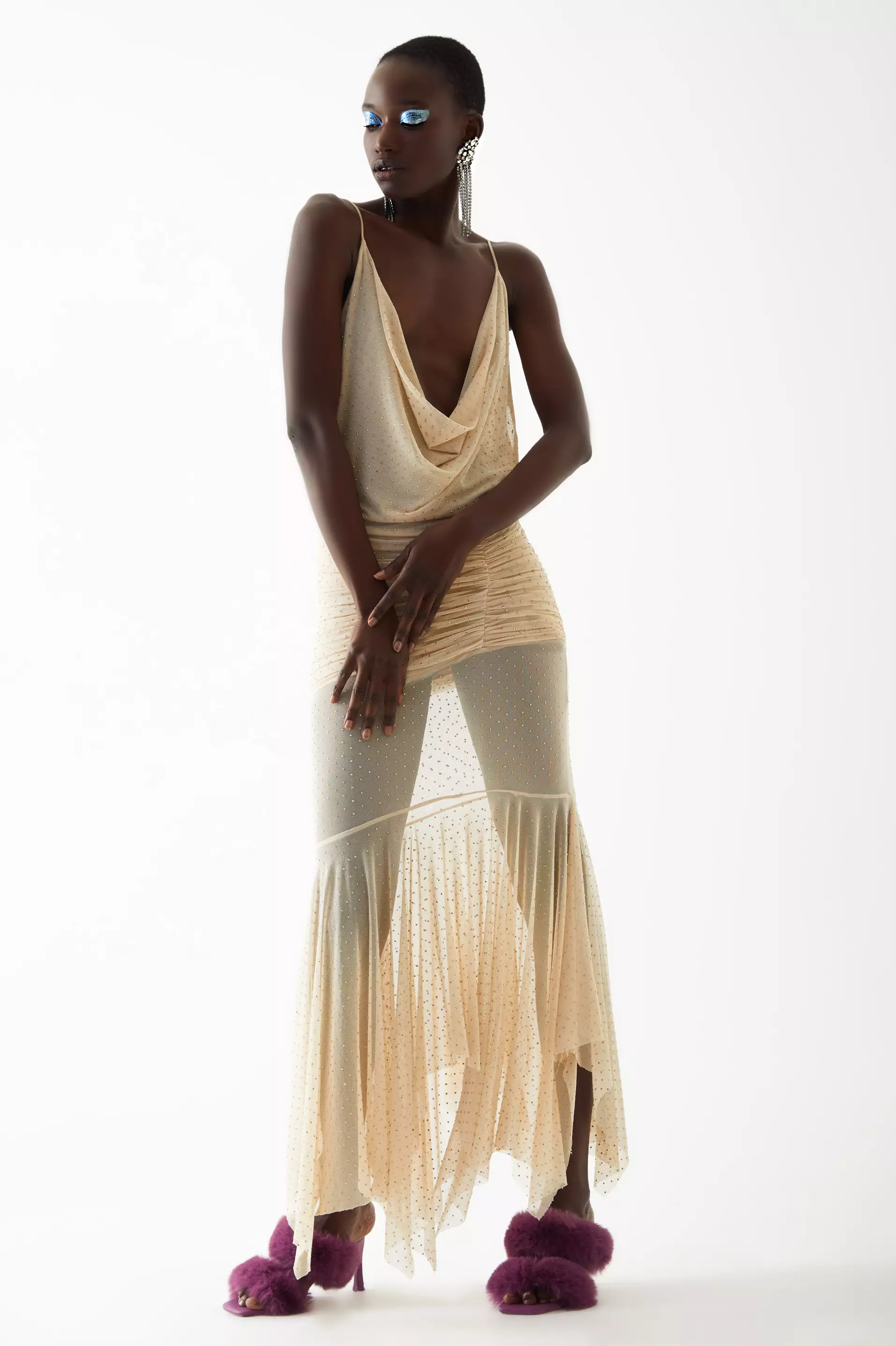 Gold Tulle Sleeveless Maxi Dress