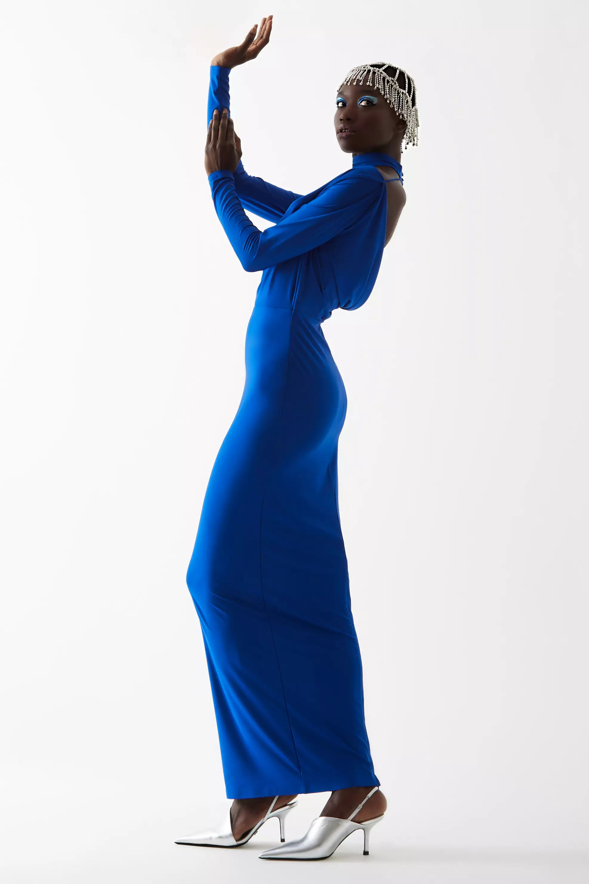 Blue Knitted Long Sleeve Maxi Dress
