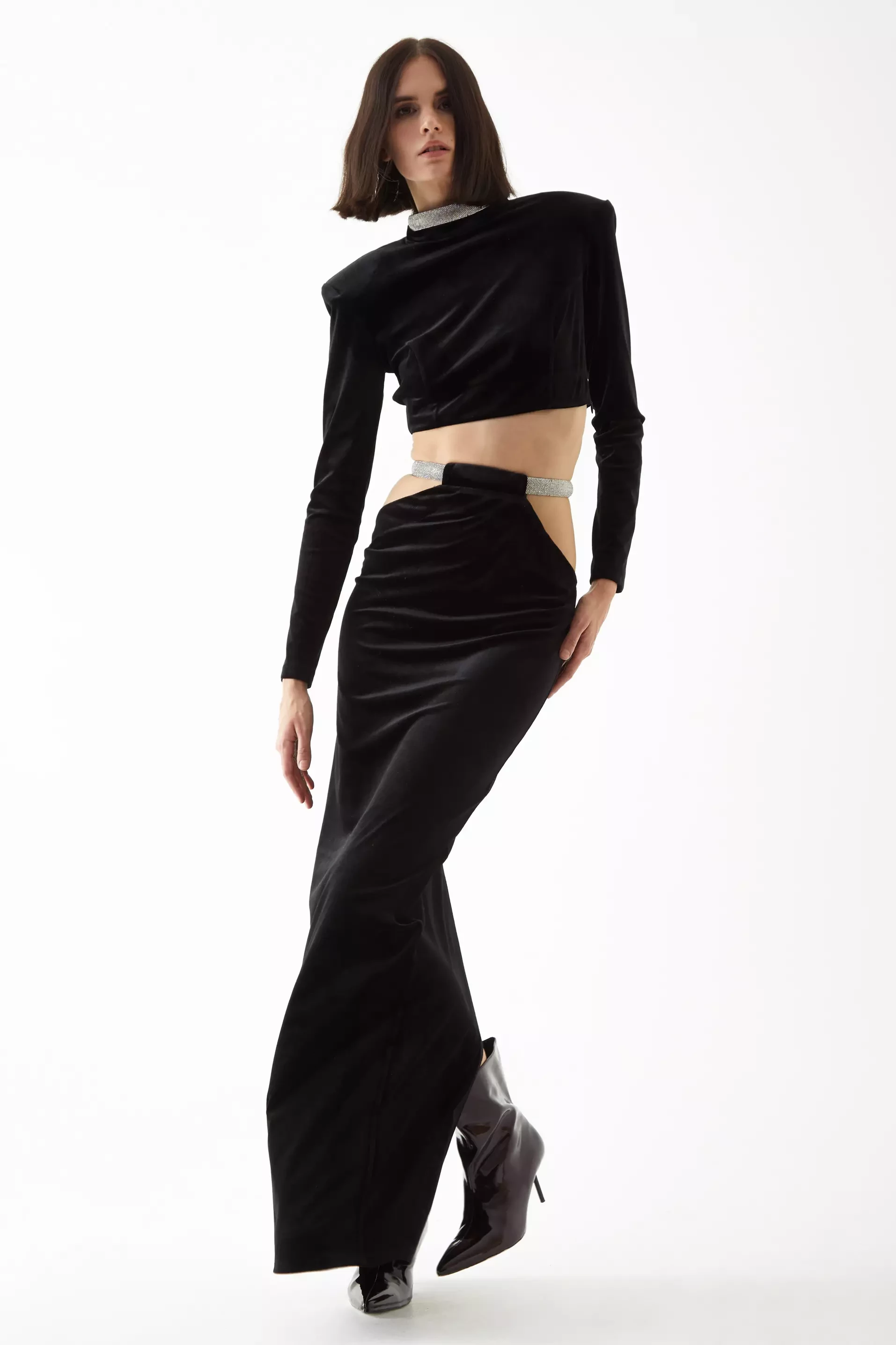 Black Velvet Long Sleeve Maxi Dress