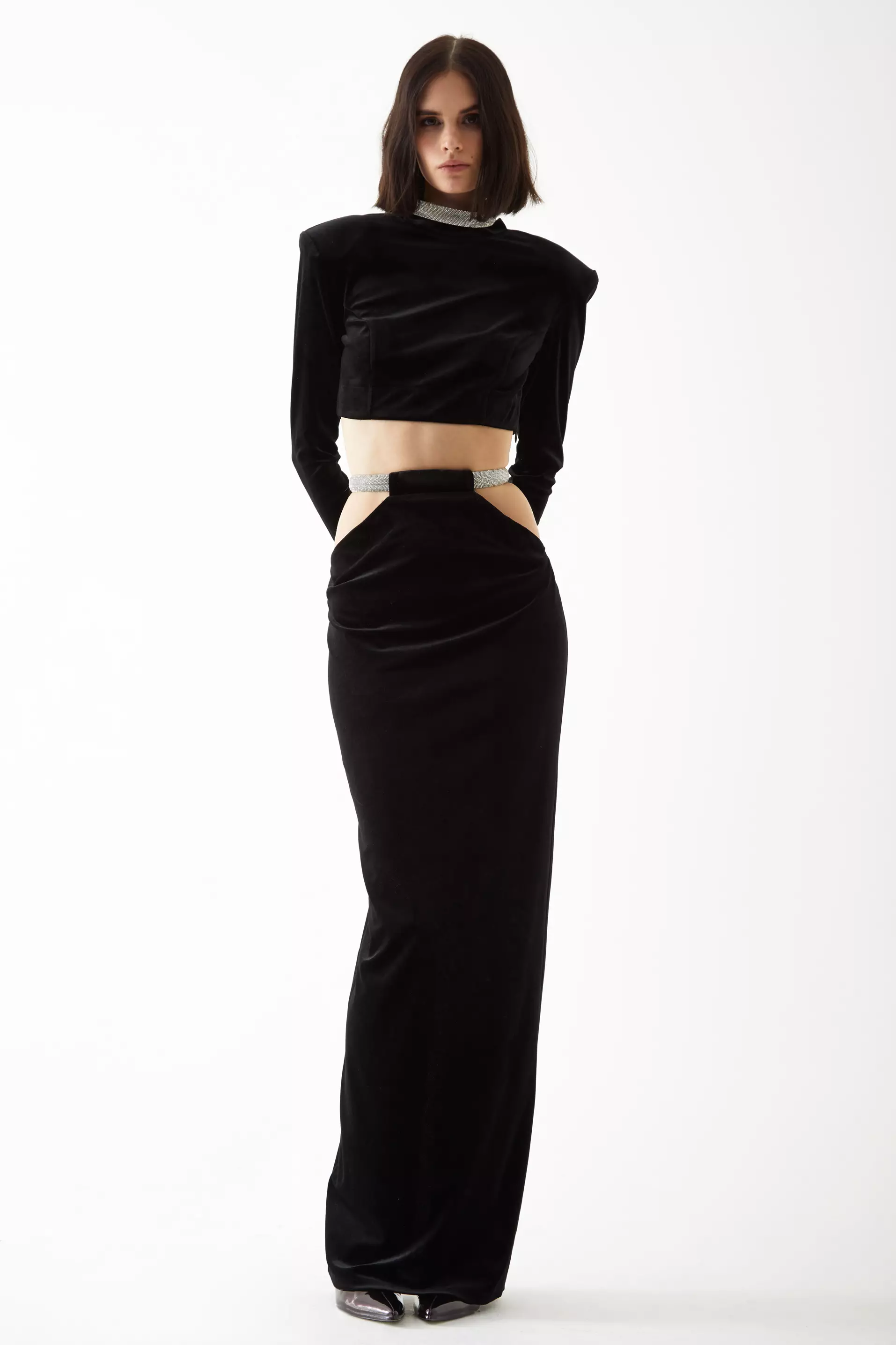 Black Velvet Long Sleeve Maxi Dress