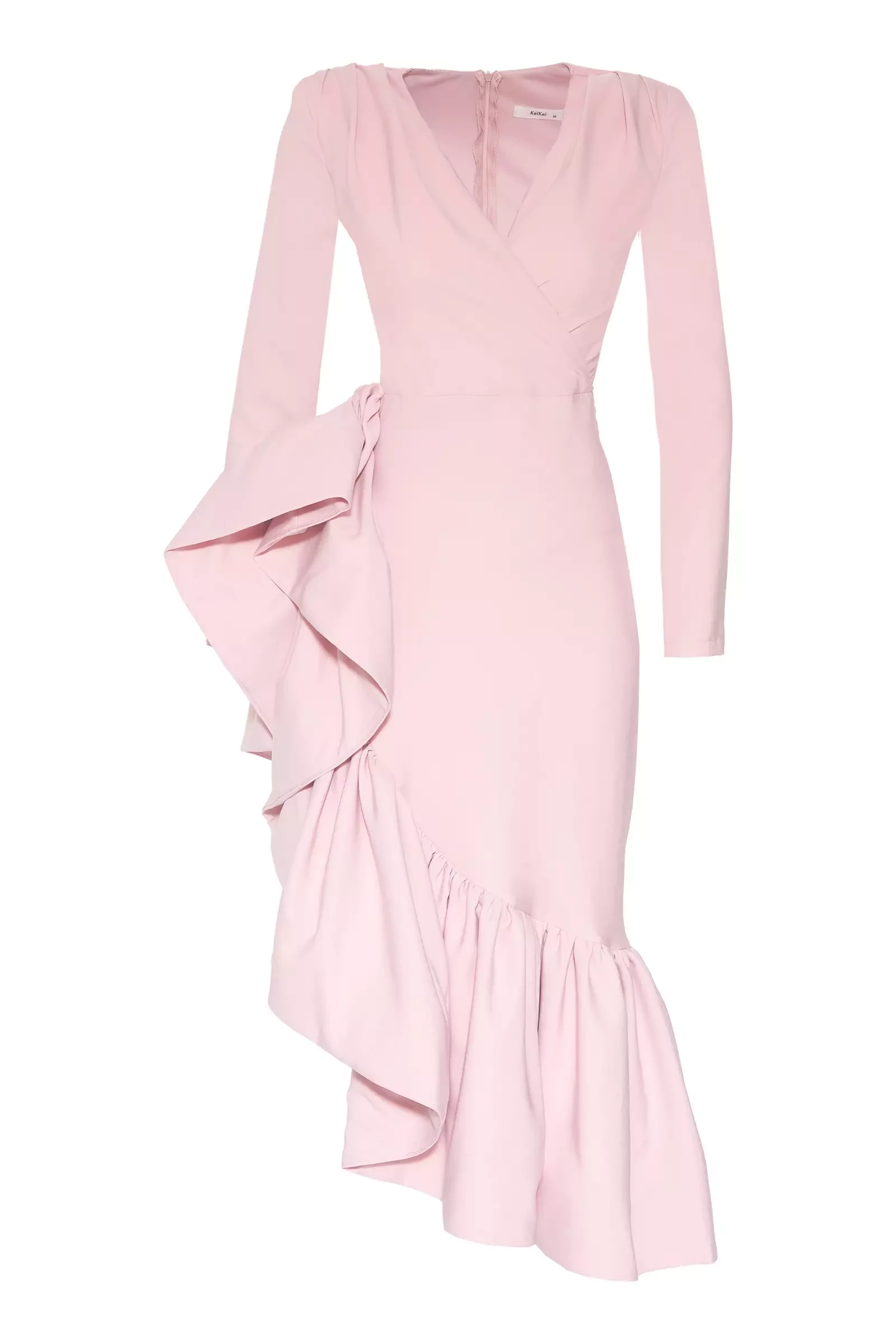 Pink crepe long sleeve maxi dress