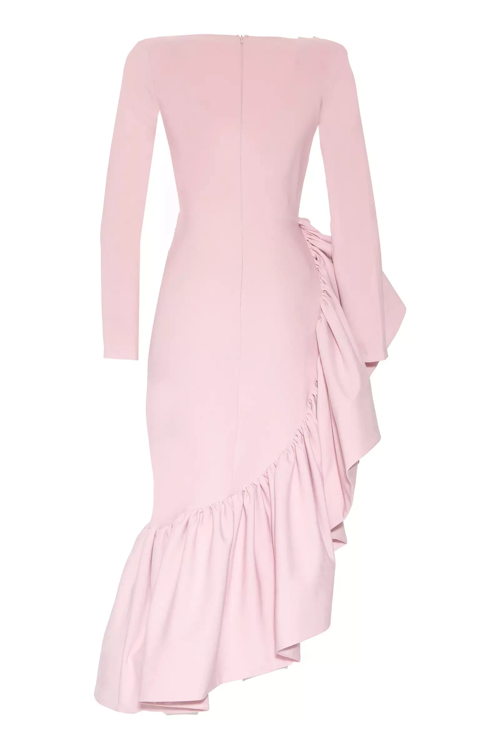 Pink crepe long sleeve maxi dress