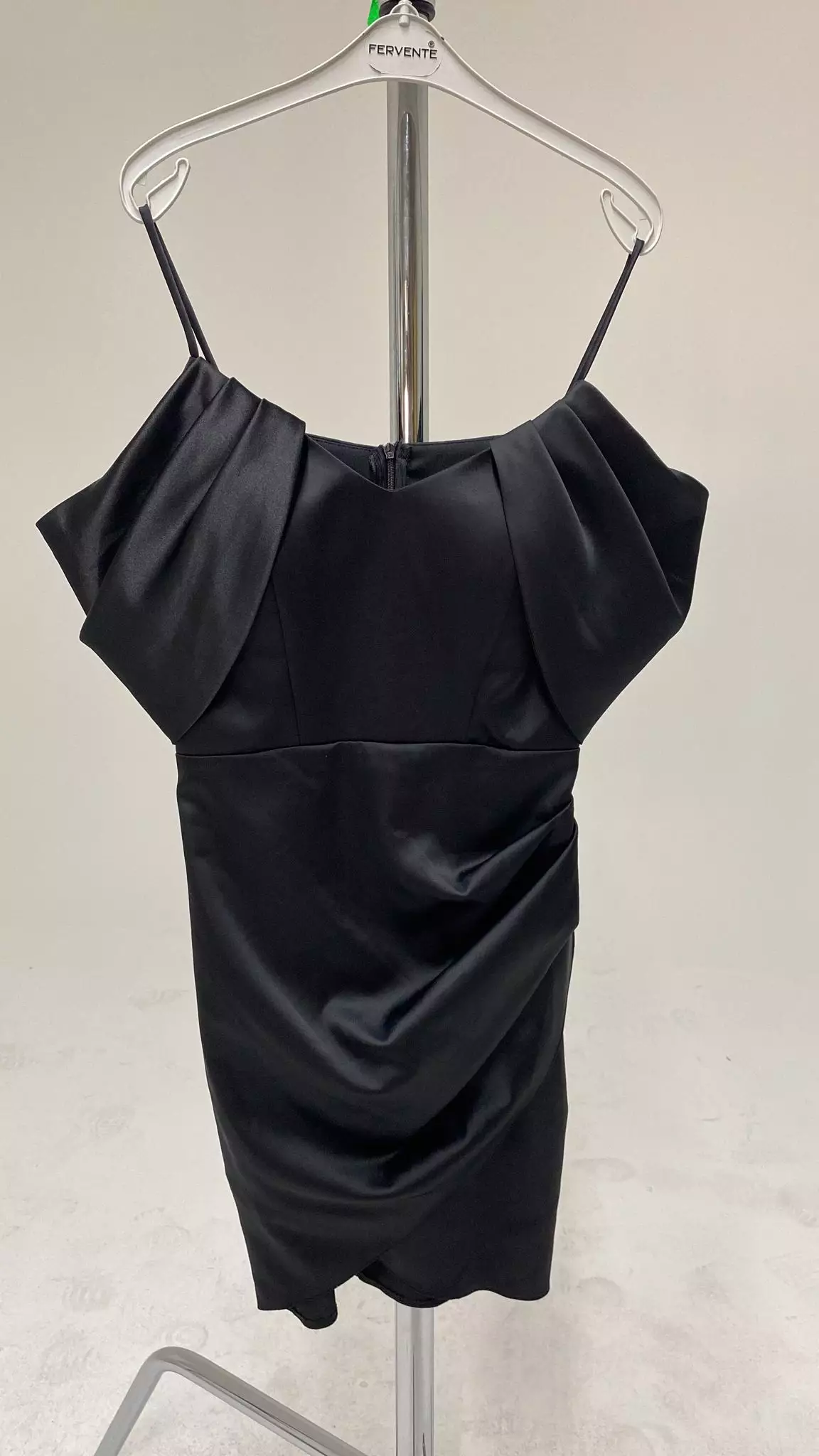 Black satin sleeveless mini dress