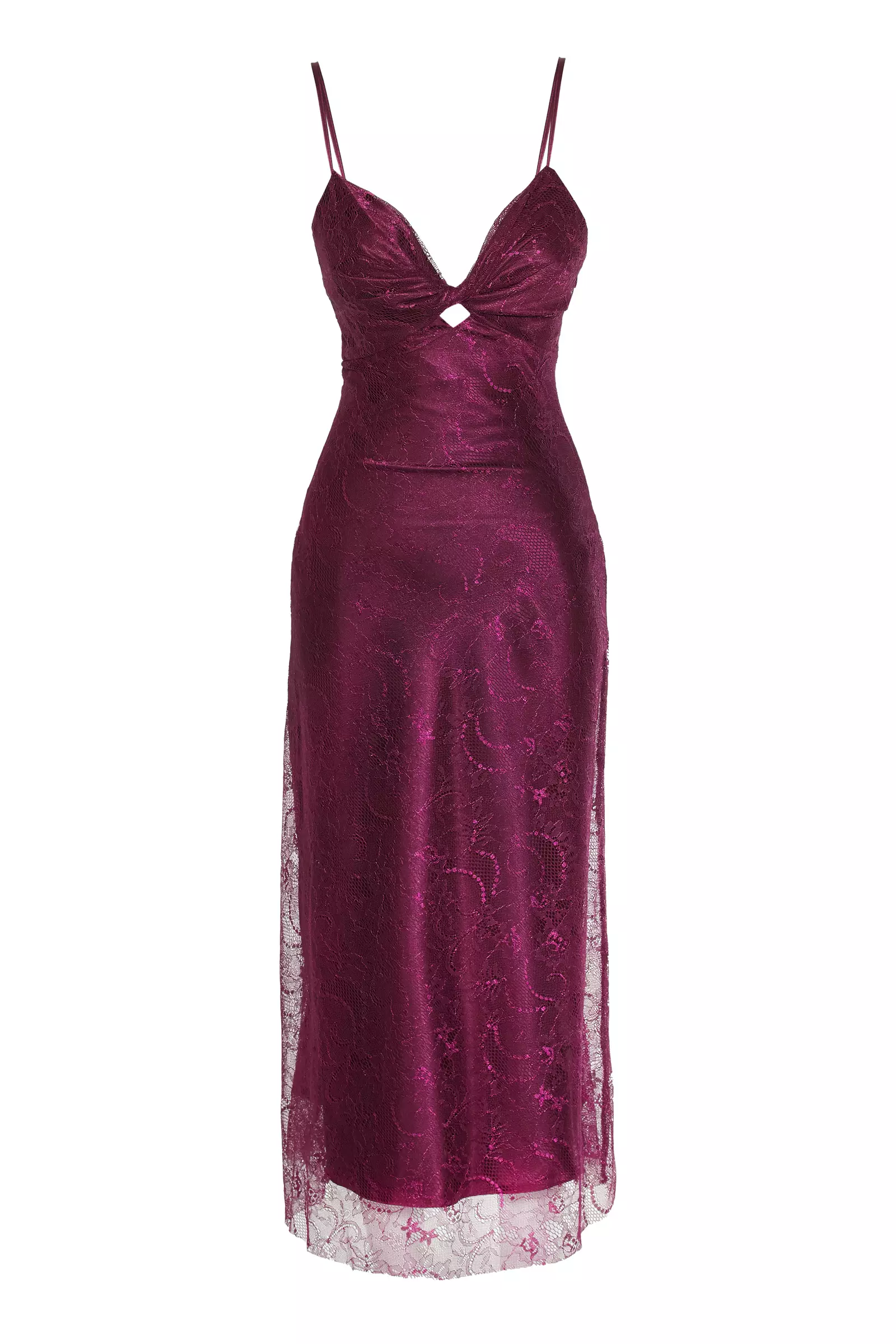 Purple lace sleeveless midi dress