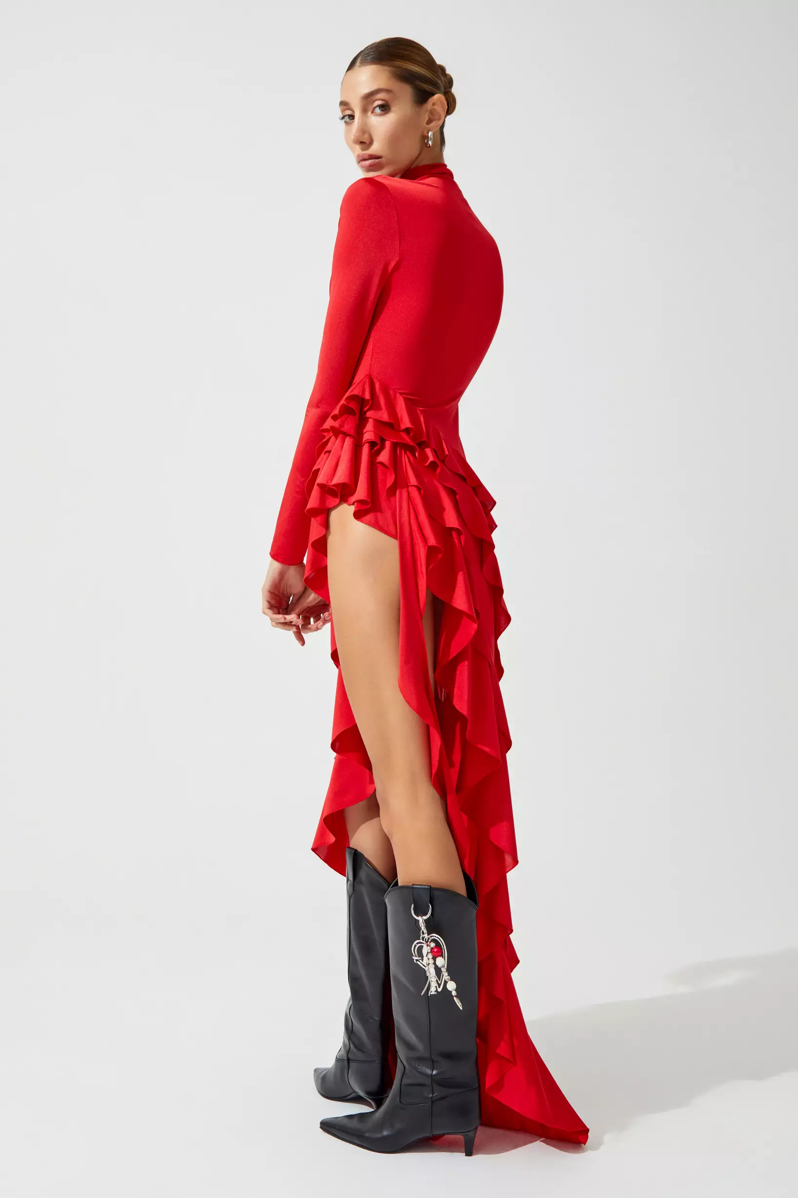 Red sendy long sleeve long dress