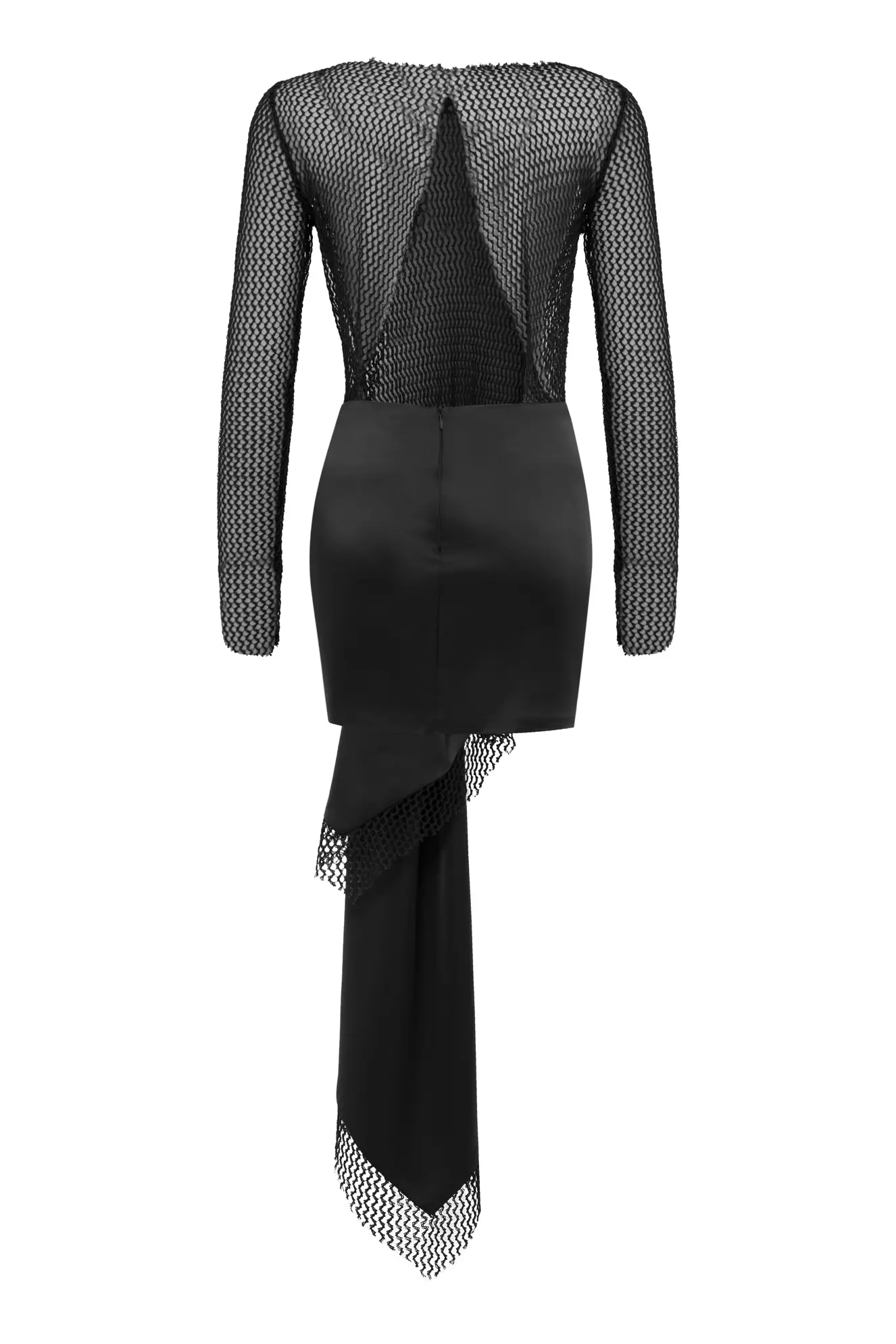 Black file long sleeve mini dress