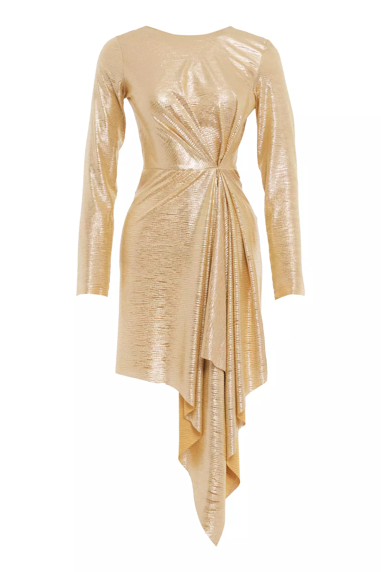 Gold knitted long sleeve mini dress