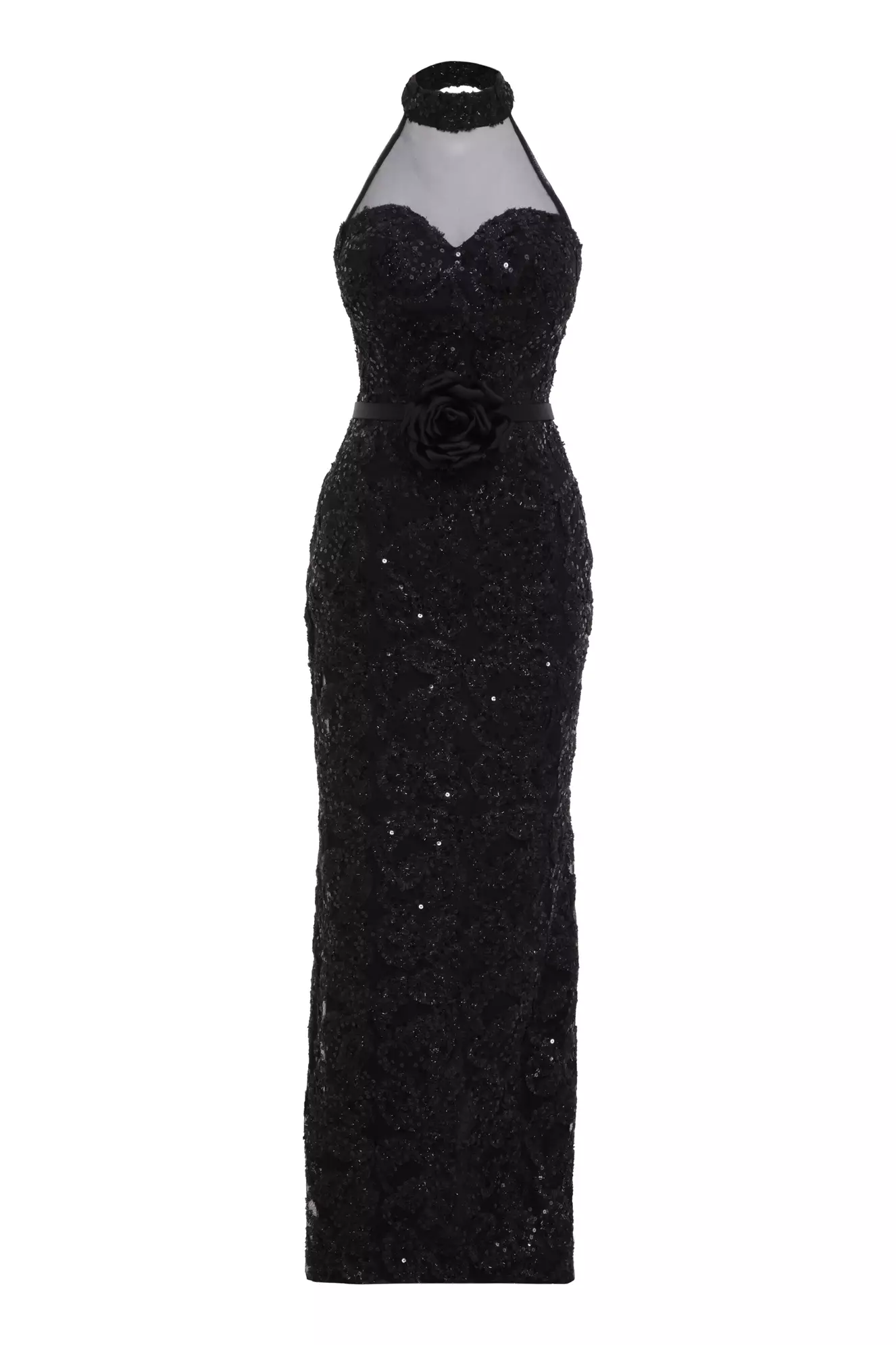 Black lace sleeveless maxi dress